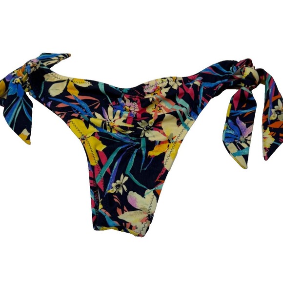 Pada Toscani Side Tie Bikini Bottom Black Floral Ruched Cheeky Swim Medium Beach - Picture 2 of 4